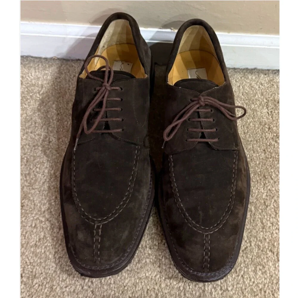 Mezlan Mens 10 Brown Suede Leather Split Toe Derby Oxford Dress Shoes Made Spain